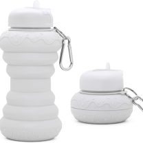 Collapsible Water Bottle Reusable Water Bottle For Outdoors & Indoors Leak-Proof and Shatter-Proof, BPA Free, Safe, Non-Toxic, Durable Silicone Doughnut Style 20oz White Sports Water Bottle